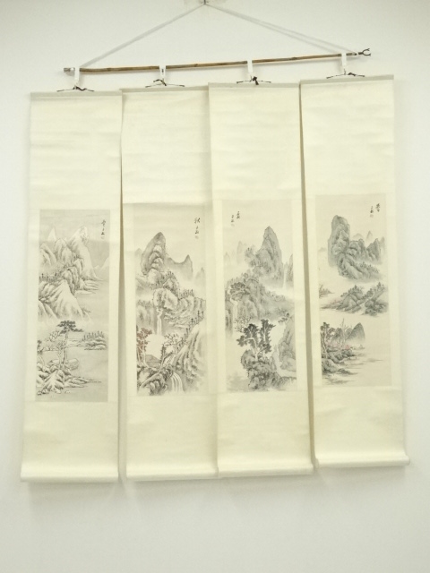 JAPANESE HANGING SCROLL / HAND PAINTED / FOUR SEASONS SCENERY